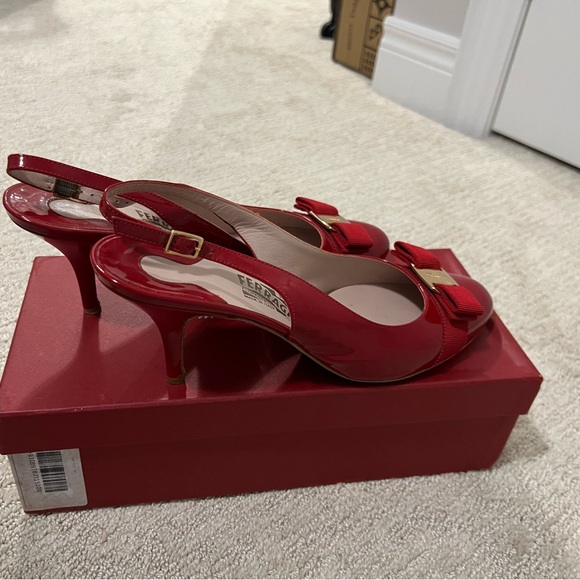 SOLD! Salvatore Ferragamo Red Flavia Slingback Heels - Size 10 - Picture 6 of 15